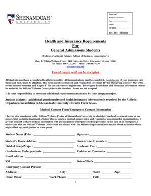 Shenandoah University Health Form