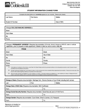 Student Information Change Form