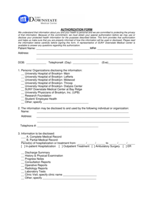 SUNY Downstate Medical Center Authorization Form