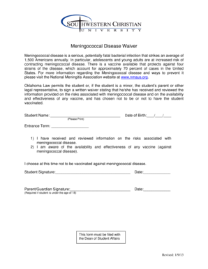 Meningococcal Disease Waiver Form
