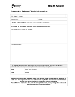 Health Center Consent to Release Information