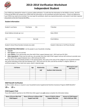 2013–2014 Verification Worksheet