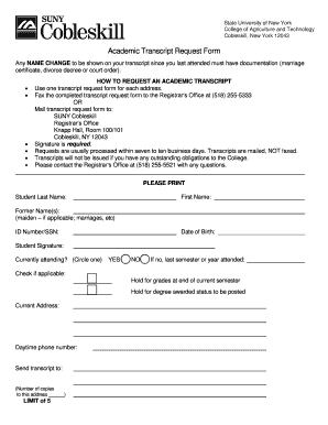 Academic Transcript Request Form