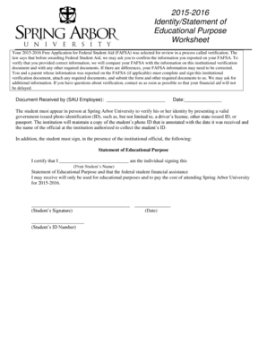 2015-2016 Identity Statement of Educational Purpose Worksheet