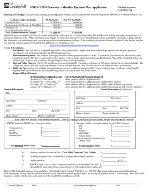 SPRING 2016 Semester Monthly Payment Plan Application 518 - cobleskill