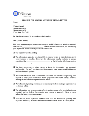 Notice of Denial Letter for Health Information Access