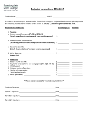 Projected Income Form 2016-2017