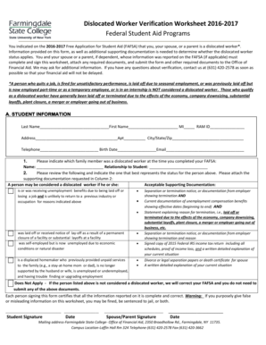Dislocated Worker Verification Worksheet
