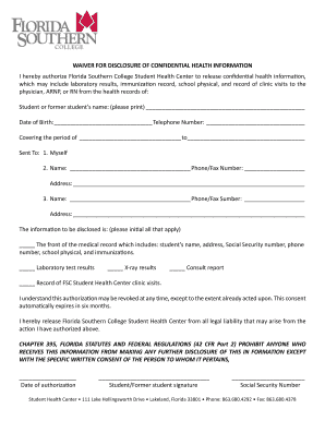 Waiver for Disclosure of Confidential Health Information
