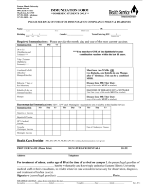Eastern Illinois University Immunization Form