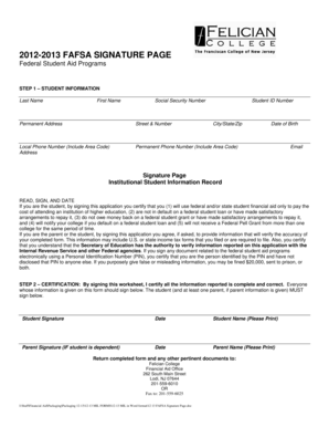 2012-2013 FAFSA Signature Page