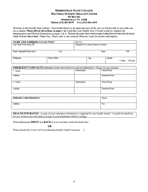 Morrisville State College Health Form