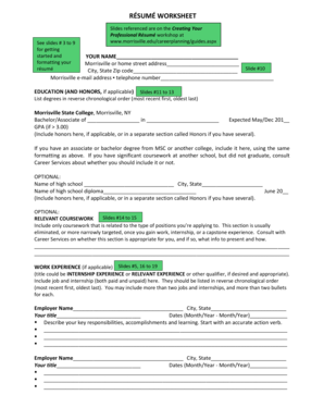 Résumé Worksheet Template