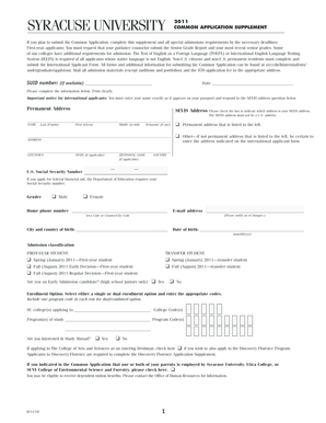 Syracuse University 2011 Common Application Supplement