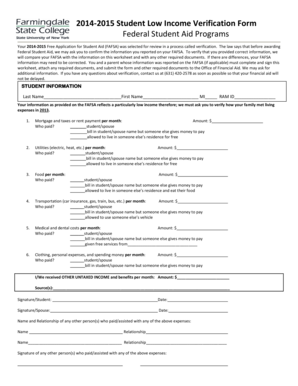 2014-2015 Student Low Income Verification Form