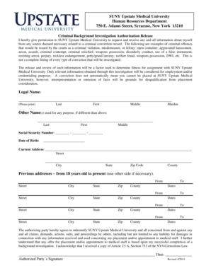 Criminal Background Investigation Authorization Release
