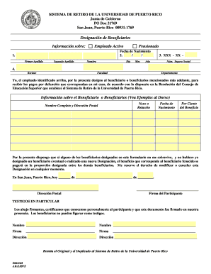 Formulario de Designación de Beneficiarios del Sistema de Retiro de la Universidad de Puerto Rico