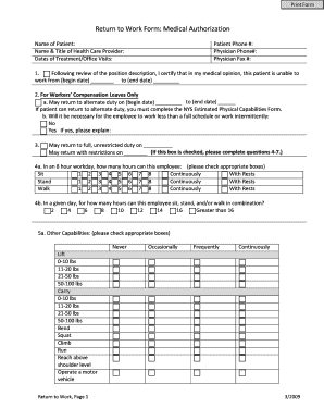 Return to Work Medical Authorization Form