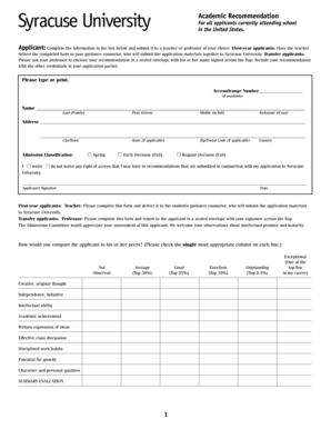 Syracuse University Academic Recommendation Form