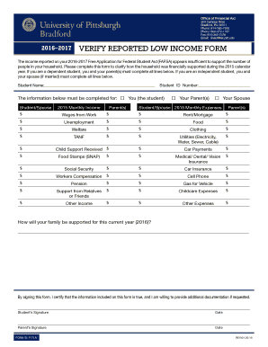 Verify Reported Low Income Form