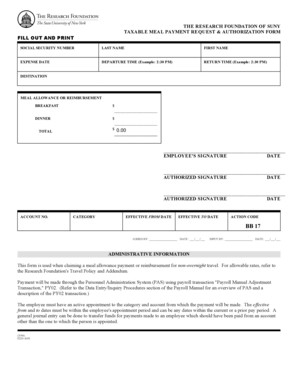 Taxable Meal Payment Request Form