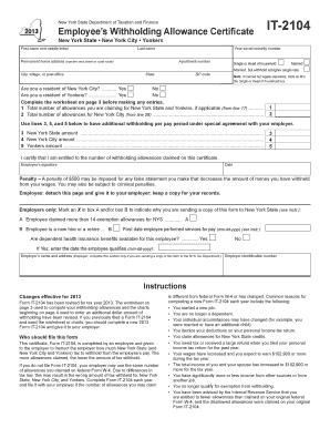 New York State Employee’s Withholding Allowance Certificate IT-2104