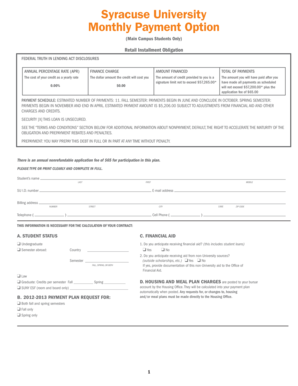 Syracuse University Monthly Payment Plan