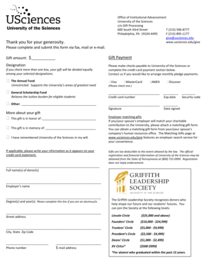 University of the Sciences Donation Form