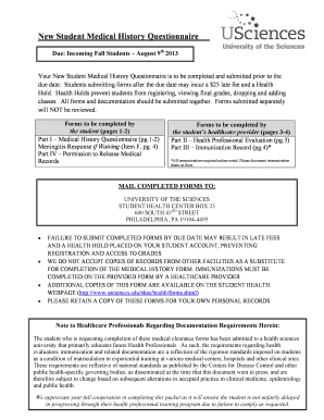 New Student Medical History Questionnaire