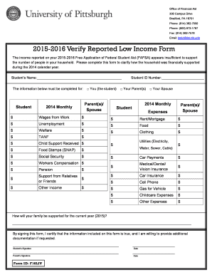 2015-2016 Verify Reported Low Income Form