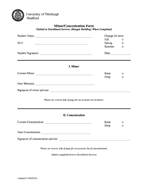 University of Pittsburgh Minor Concentration Form