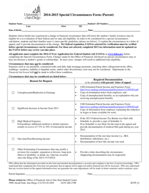 2014-2015 Special Circumstances Form (Parent)