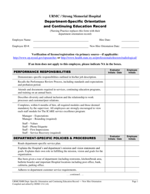 URMC Department-Specific Orientation Record