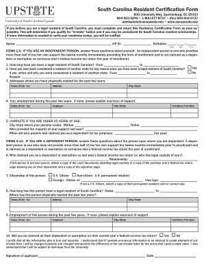 South Carolina Resident Certification Form