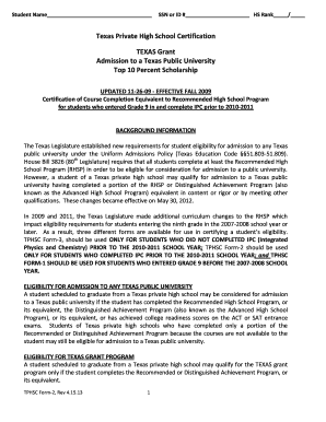 Texas Private High School Certification Form
