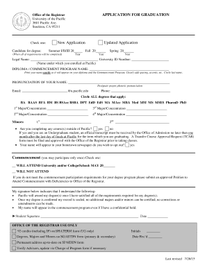 University of the Pacific Application for Graduation