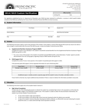 Fresno Pacific University FAFSA Verification Form