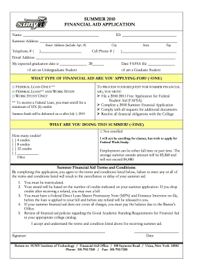 Summer 2010 Financial Aid Application