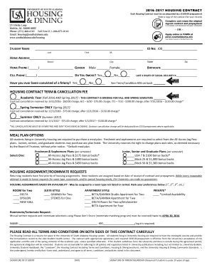 2016–2017 University of South Alabama Housing Contract