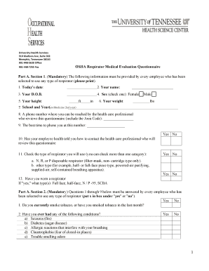 OSHA Respirator Medical Evaluation Questionnaire