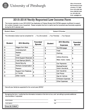 2015-2016 Verify Reported Low Income Form