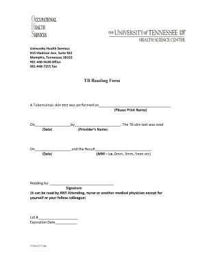 Tuberculosis Skin Test Reading Form
