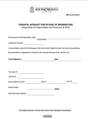 Parental Affidavit for Release of Information
