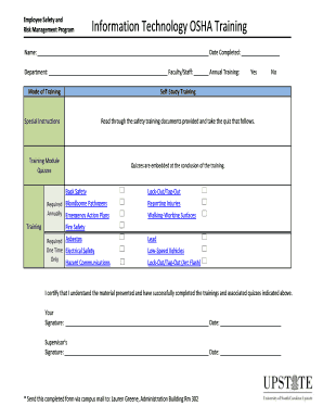 Employee Safety and Risk Management Training Form