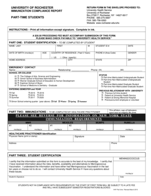 University of Rochester Immunization Compliance Report
