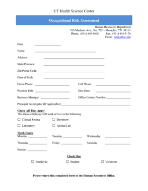 Occupational Risk Assessment Form
