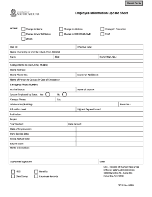 PBP-16 - Employee Information Update Sheet
