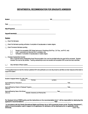 Departmental Recommendation for Graduate Admission