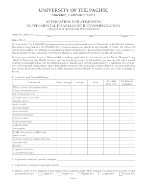 University of the Pacific Pharmacy Supplemental Recommendation Form