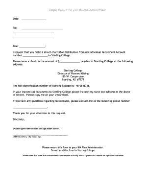 IRA Charitable Distribution Request Form